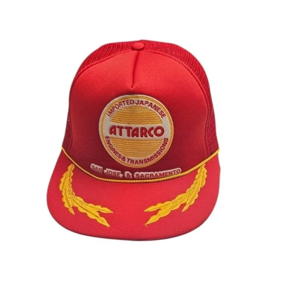 Vintage Attarco Trucker Hat Cap Snapback Red Mesh Japanese Engines Promo 80s 90s